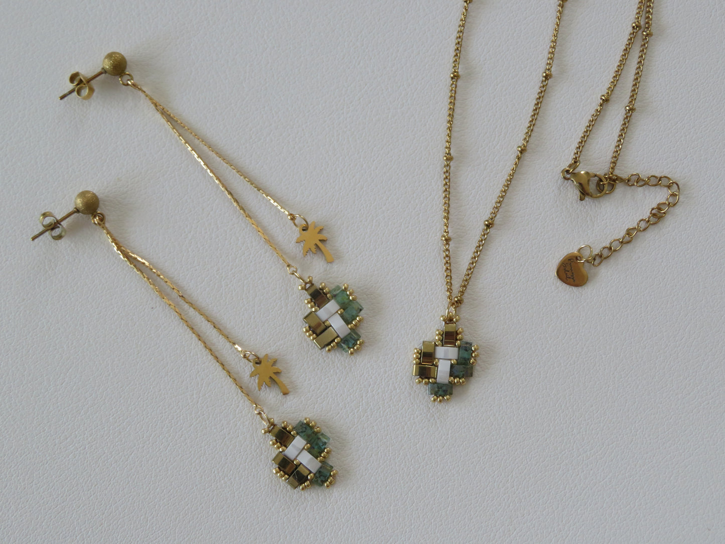 Boucles d'Oreilles pendantes 2 chaines palmier