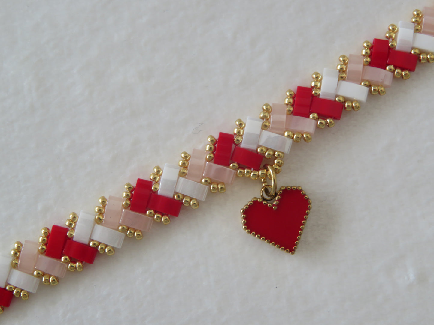 Bracelet 1 rang rayé charm coeur