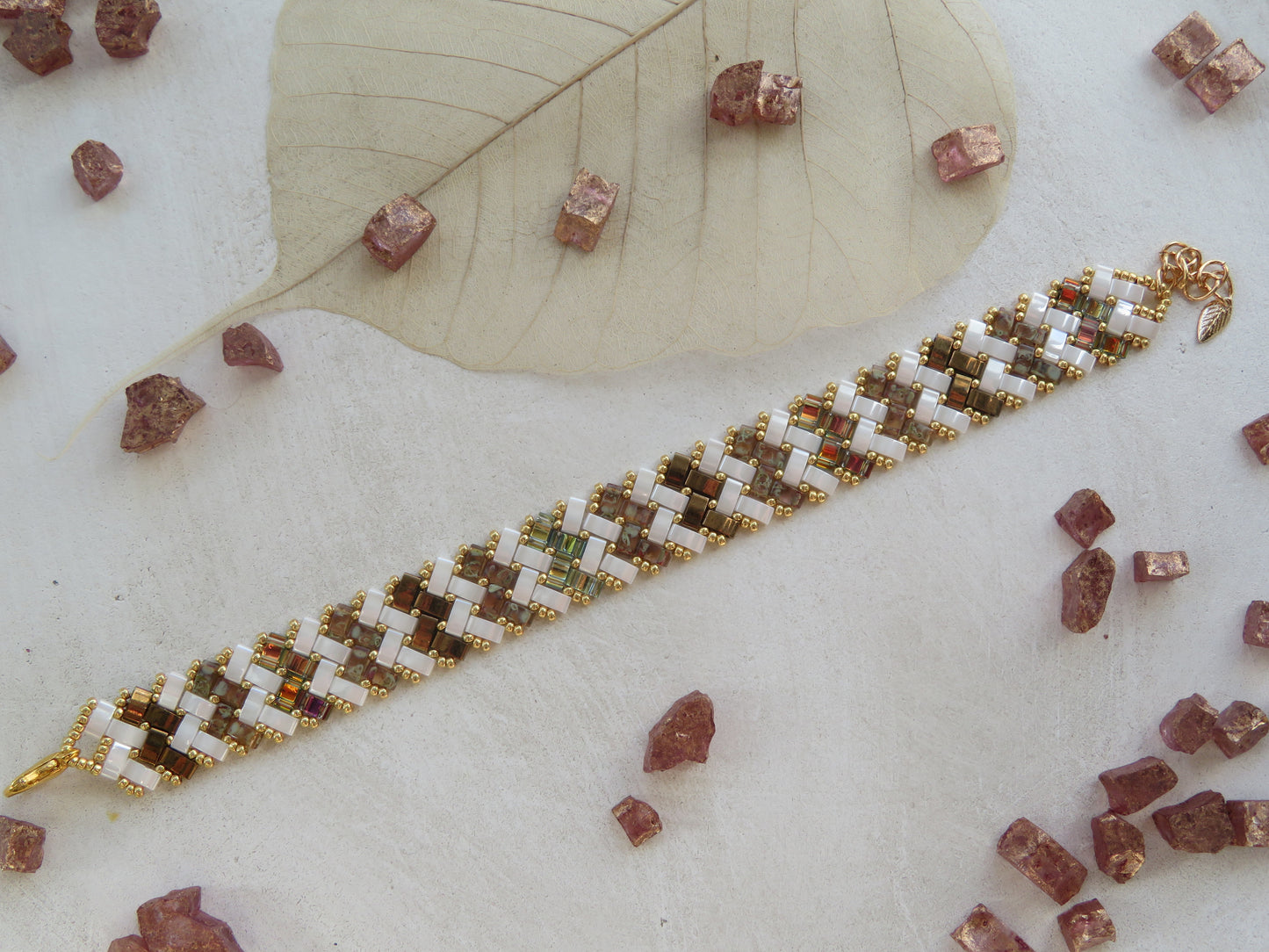 Bracelet 2 rows striped gold and bronze