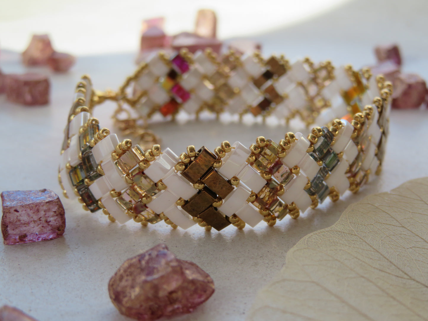 Bracelet 2 rows striped gold and bronze