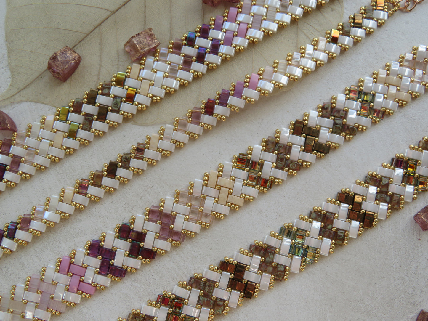 Bracelet 2 rows striped gold and bronze