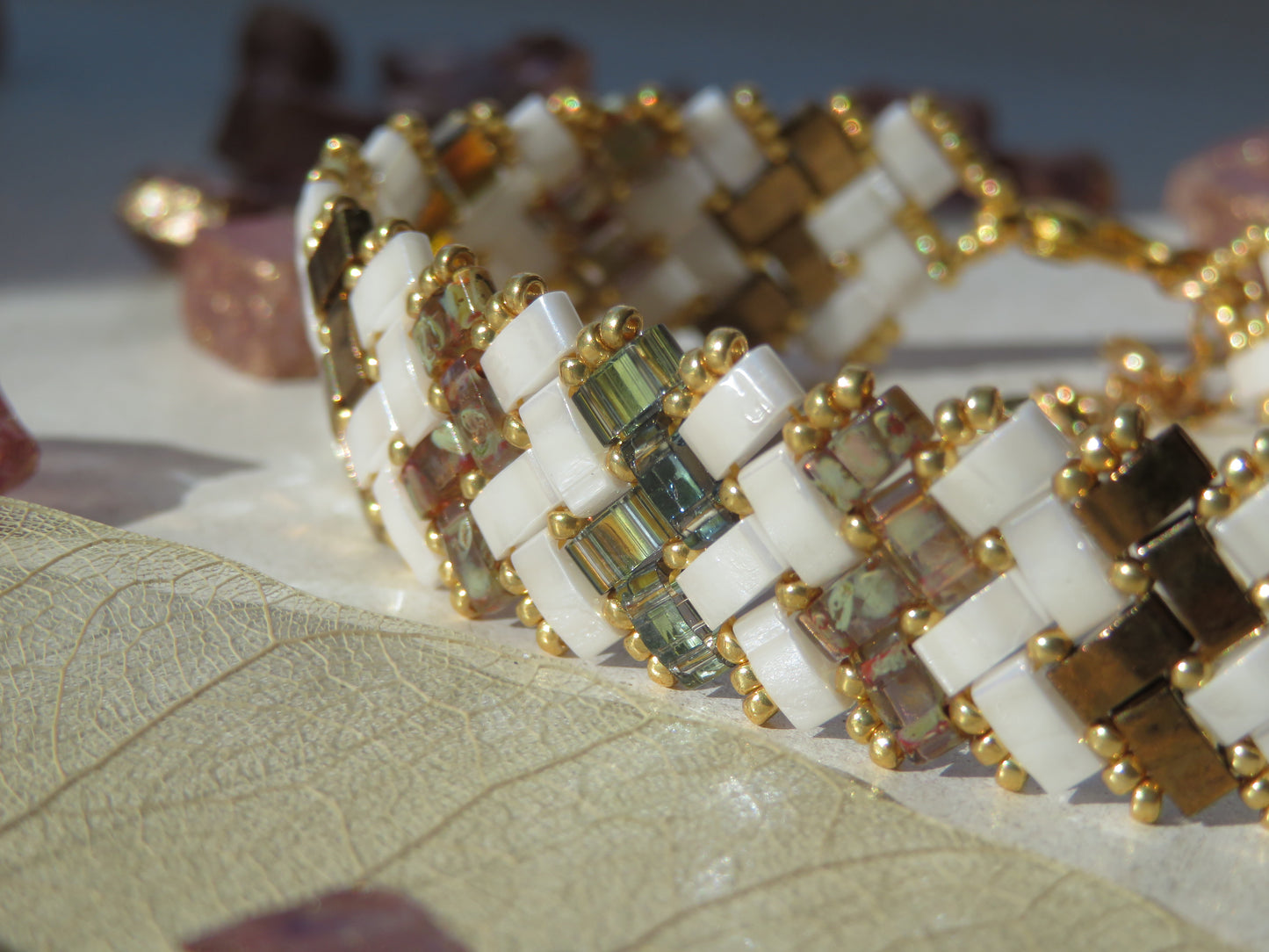 Bracelet 2 rows striped gold and bronze