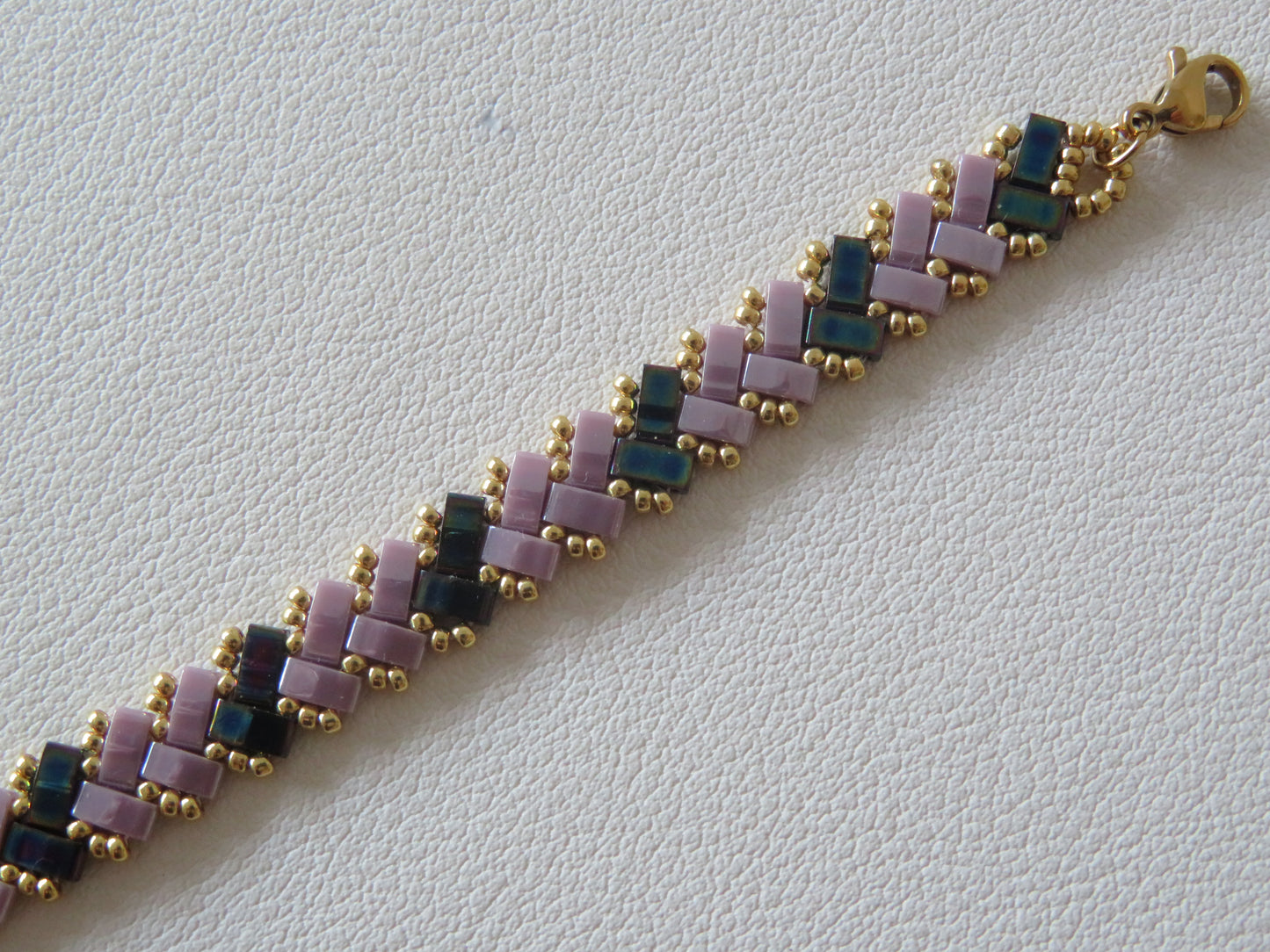 Bracelet 1 rang rayé parme et bleu