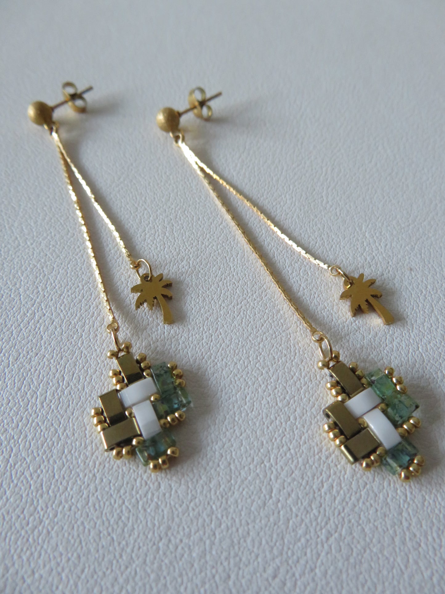 Boucles d'Oreilles pendantes 2 chaines palmier