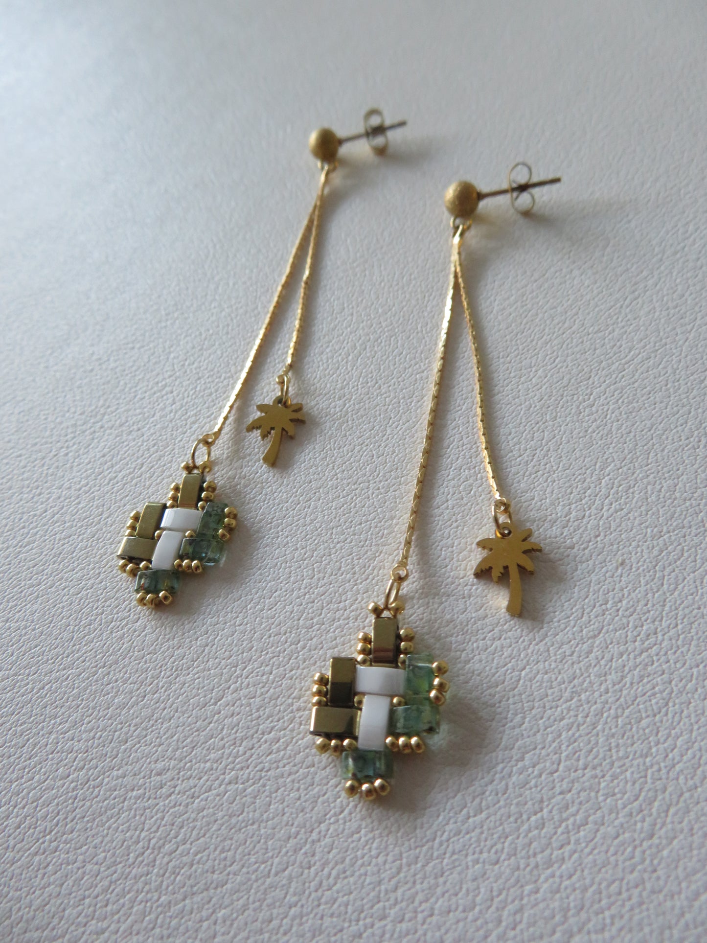 Boucles d'Oreilles pendantes 2 chaines palmier