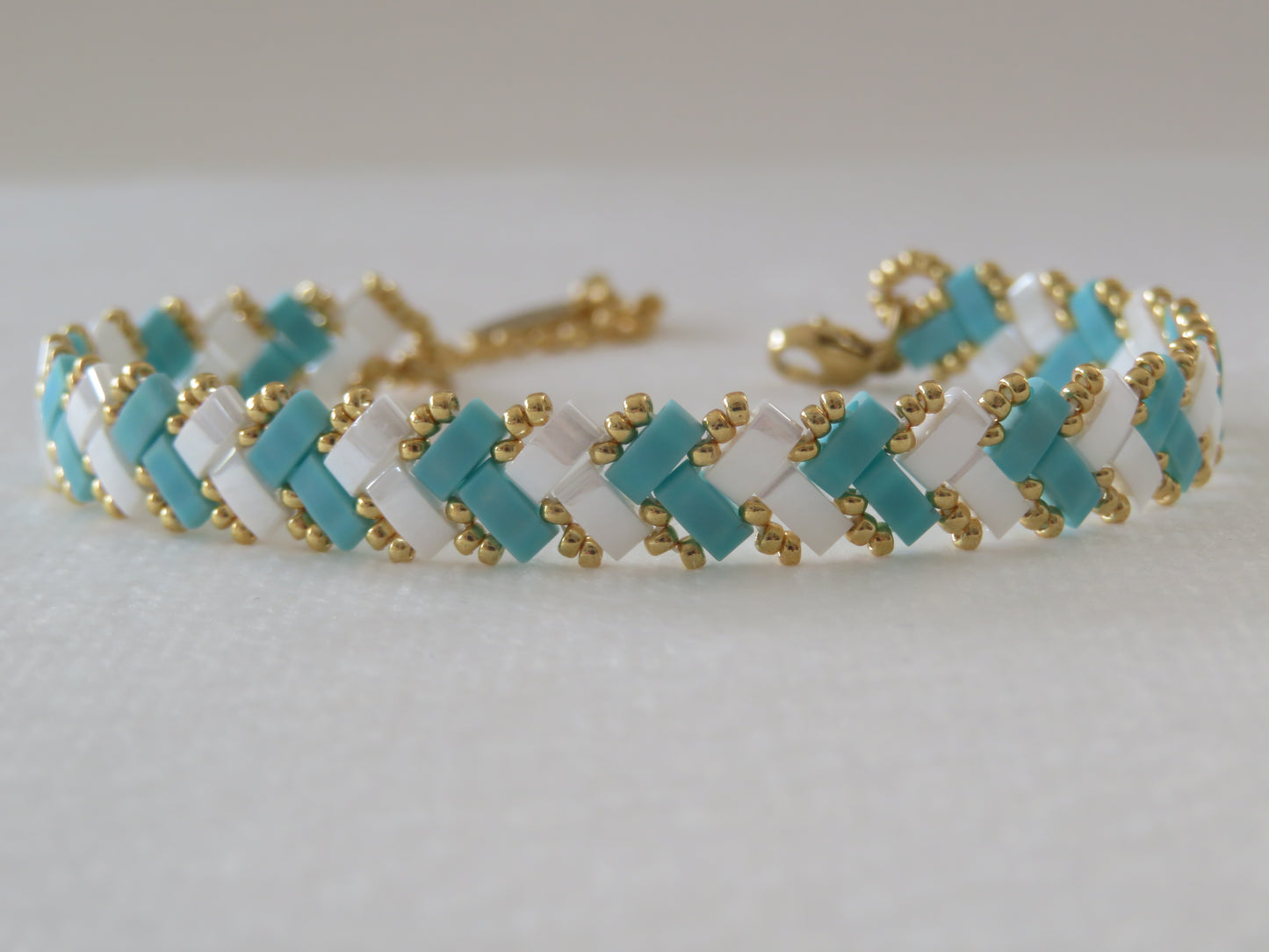 Bracelet 1 rang rayé turquoise