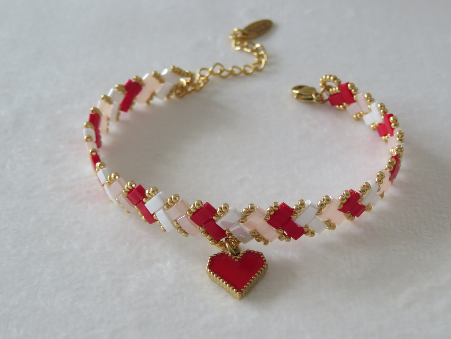 Bracelet 1 rang rayé charm coeur