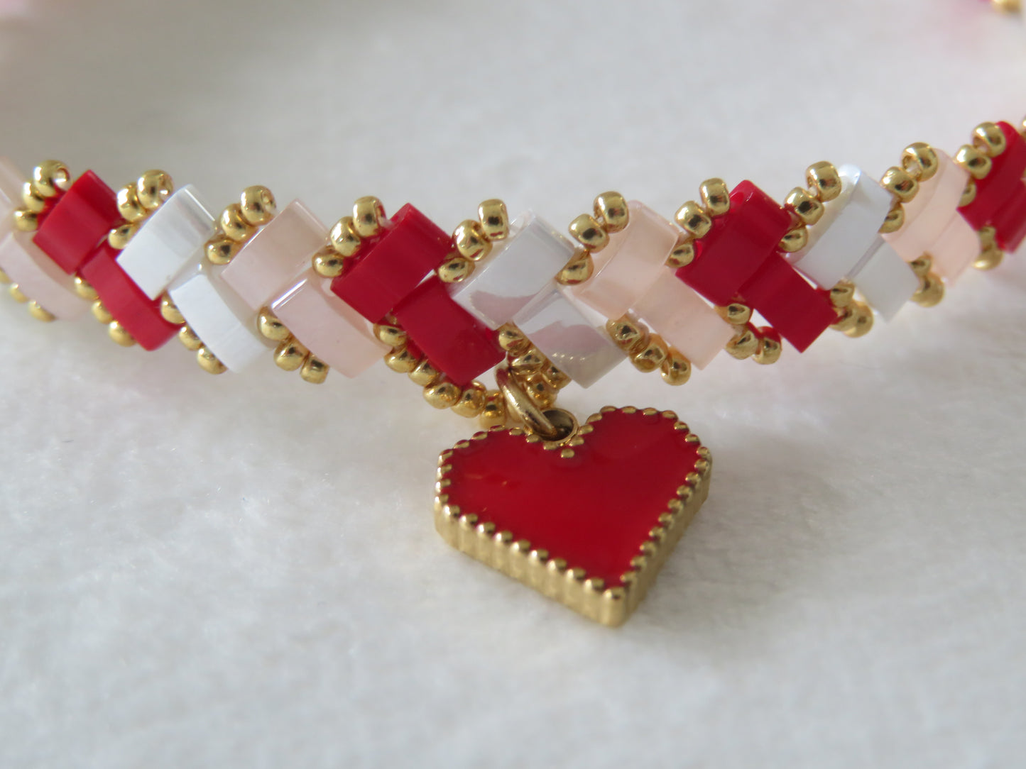 Bracelet 1 rang rayé charm coeur
