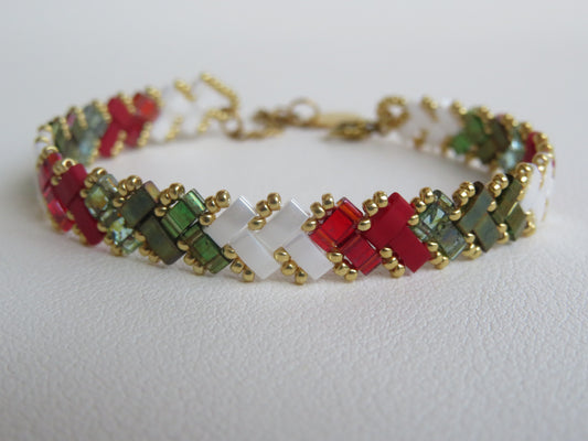 Bracelet Miyuki 1 rang Duo vert et Rouge
