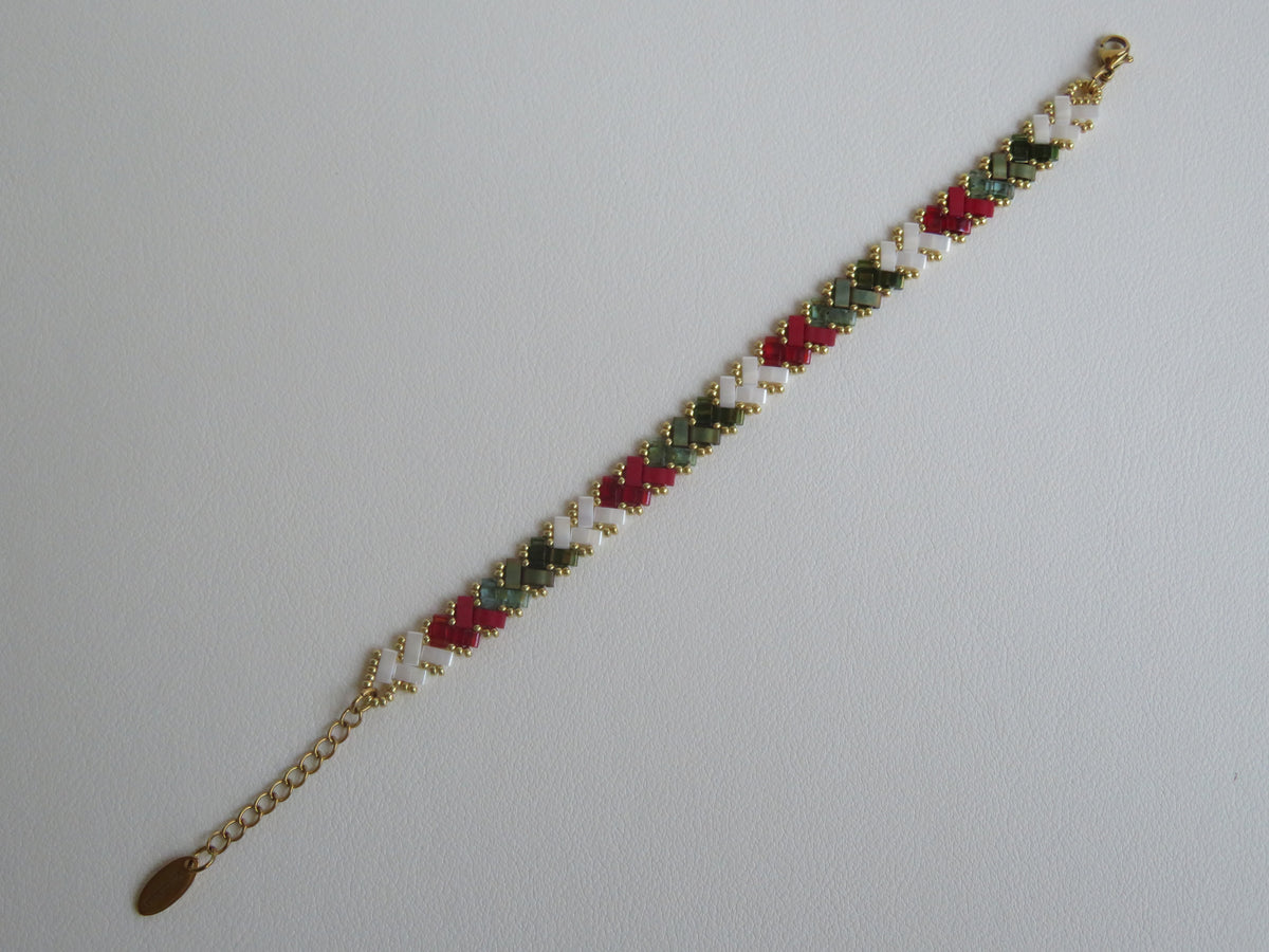 Bracelet Miyuki 1 rang Duo vert et Rouge