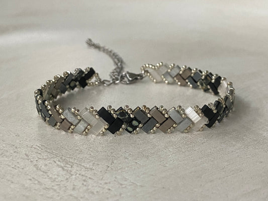 Bracelet 1 rang dégradé nacre gris et noir