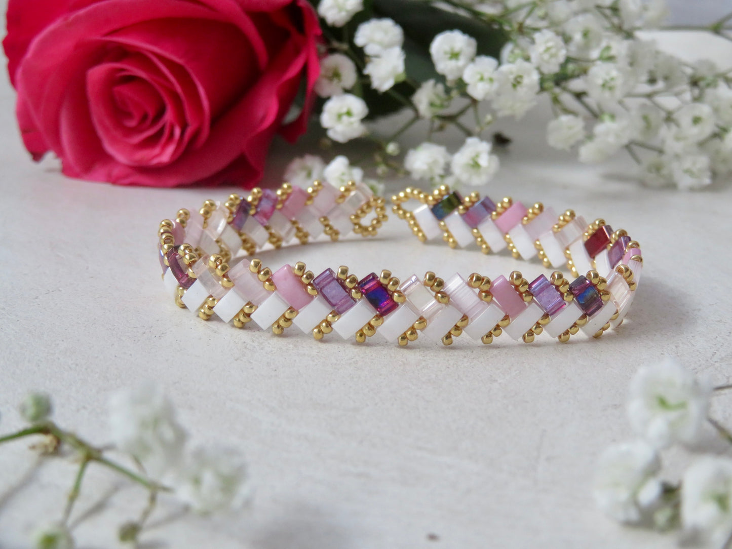 Bracelet 1 rang pointillé mauve