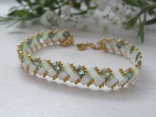 Bracelet 1 rang pointillé vert d'eau