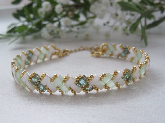 Bracelet 1 rang rayé vert d'eau