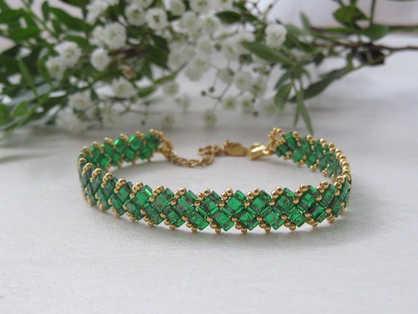 Bracelet 1 rang uni Vert tacheté